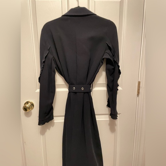 Zara navy blue tench/duster coat with ruffle sleeves and belt in size M - Picture 9 of 9